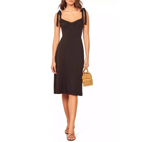 Reformation Black Wells Tie Shoulder Dress - Picture 3 of 11